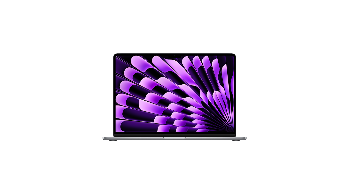 15-tuumainen MacBook Air violetilla näytön taustakuvalla